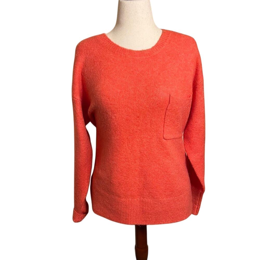 Sanctuary sweater long sleeve orange crew neck wool blend loose fit pocket Sz XL
